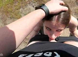Girlfriend's Mouth Fucked Outdoors Swallows Outdoor Cum Load