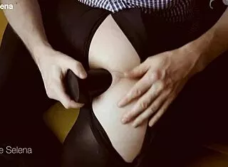 petite slut bends over in black dress for deep anal fisting and huge gaping asshole