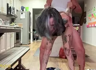 Goth Girl's Perfect Wet Pussy Gets Creampied Hard In Kitchen