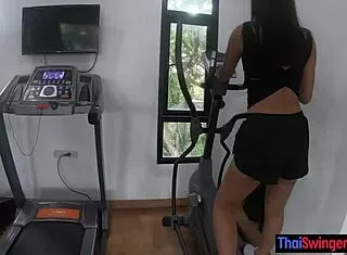 thai gym teen cutie works out then strokes massive cock pov handjob after sweaty session