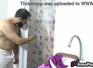 Bathroom Peek at Chubby Latina Stepdaughter's Big Ass