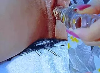 Beautiful Latina Teen Shoves Glass Dildo in Pink Wet Pussy!