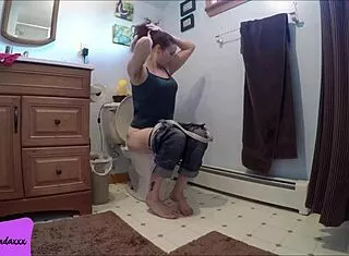 cum watch this horny girlfriend piss shaved pussy in toilet closeup