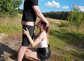 Girlfriend's Mouth Fucked Outdoors Swallows Outdoor Cum Load