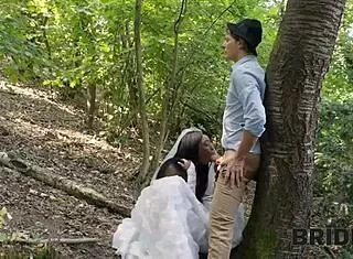 Bride's Cold Feet Lead To Hot Outdoor Pussy Play In Forest