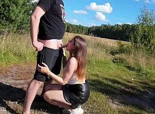 Girlfriend's Mouth Fucked Outdoors Swallows Outdoor Cum Load