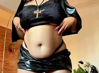 Bbw ebony nun latex skirt twerk strip?