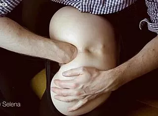 petite slut bends over in black dress for deep anal fisting and huge gaping asshole