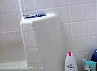 Amateur teen bathes tight pussy before swallowing cock