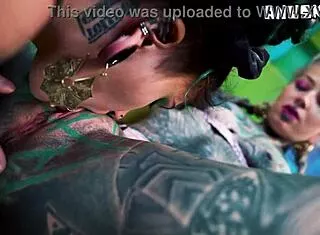 inexperienced tattooed hippie takes first anal from kinky pornstar