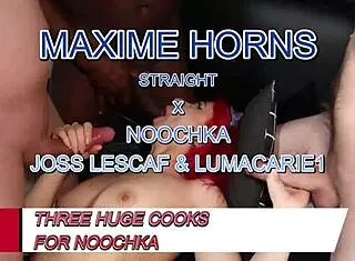 Hardcore Club Gangbang Wrecks Her with 3 Monster Cocks Noochka Maxime Horns Joss Lescaf