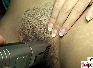 european guy shaves then pounds amateur thai teen's skinny shaved pussy doggystyle