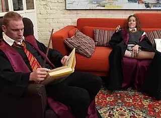 hermione cosplay redhead skinny student gives wet deepthroat pov blowjob cum