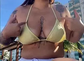 african beach babe flashes big pussy teasing exhibitionist style