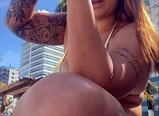 african beach babe flashes big pussy teasing exhibitionist style