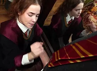 hermione cosplay redhead skinny student gives wet deepthroat pov blowjob cum