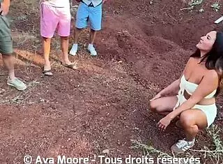 French amateur brunette gangbanged rough outdoors by strangers bukkake finish