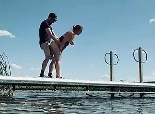 public lake fuck nearly busted with big tits bouncing wildly