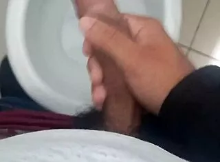 day 6 stroking my huge brazilian cock solo bathroom explosion