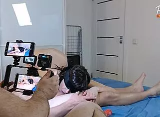 real homemade mfm threesome cuckold wife pussy licked doggystyle cumshot