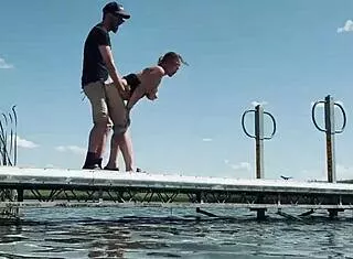 public lake fuck nearly busted with big tits bouncing wildly
