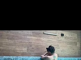 curvy girlfriend rides strap-on poolside with bisexual friends