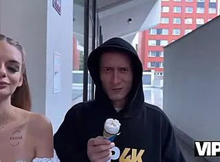 vip4k. 18+ blonde cheats on boyfriend with creampie as he watches