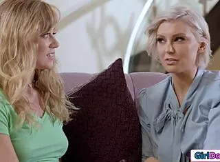 Busty stepmom 69s shaved stepdaughter's young pussy