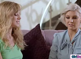 Busty stepmom 69s shaved stepdaughter's young pussy