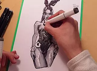 wanna see my hot latex girl sketch drawn quick?