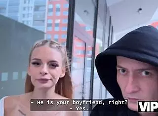 vip4k. 18+ blonde cheats on boyfriend with creampie as he watches