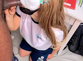 black teacher barebacks blonde student uniform creampie in school pov