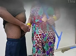 damn this telugu maid's huge natural tits bouncin' with landlord...