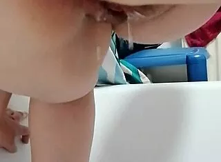 Girlfriend squirts piss doggy while I fuck shaved pussy!