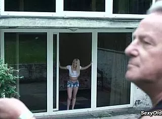 grandpa rams horny busty teen's tight hole doggystyle