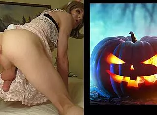 Big Dick Tranny's Halloween Cumshot Explosion!