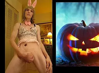 Big Dick Tranny's Halloween Cumshot Explosion!