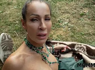 horny milf sneaks young cock fuck in forest while cuckold watches