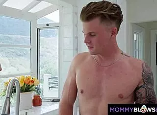 sloppy busty milf mommy deepthroats plumber's cock pov