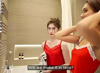 Club plans scrapped as skinny brunettes lick wet pussies passionately in steamy shower 4K