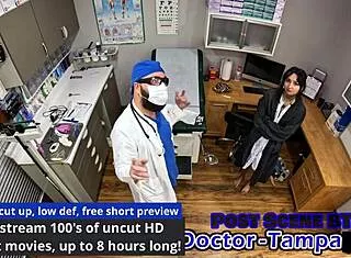 dr tampa gives zombae tampa university entrance physical with nurse gloves leggings tattoo spreading