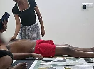 Flashing dick to massage girl starts hot action