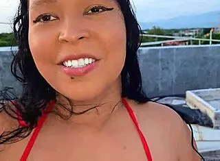 rooftop sub latina milf dominated by bricklayer with facial piss shower