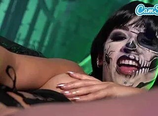 wednesday addams masturbates dildo wet pussy to quivering orgasm halloween cosplay