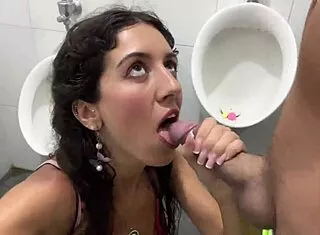 Skinny Lingerie Slut Takes Facial in Public Bathroom then Cumwalks Waterfall