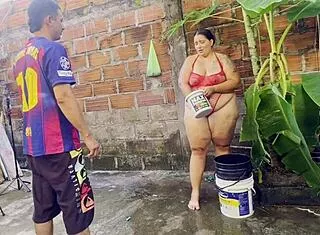 neighbor sneaks into my garden... ends up fucking me rough outdoor cumshot