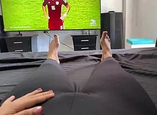 watching colombia game, i finger my juicy pussy in toilet