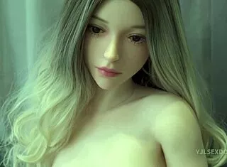 Blonde sex doll YJL's hot body and sexy pussy fucked by European babe