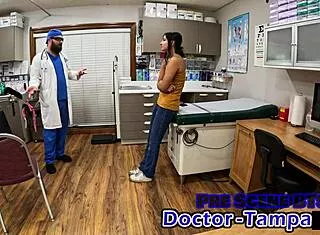 dr tampa gives zombae tampa university entrance physical with nurse gloves leggings tattoo spreading