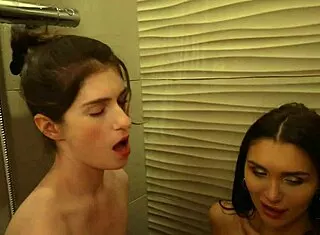 Club plans scrapped as skinny brunettes lick wet pussies passionately in steamy shower 4K